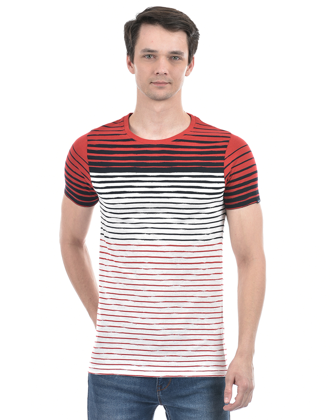 Numero Uno Men Striped White T-Shirt
